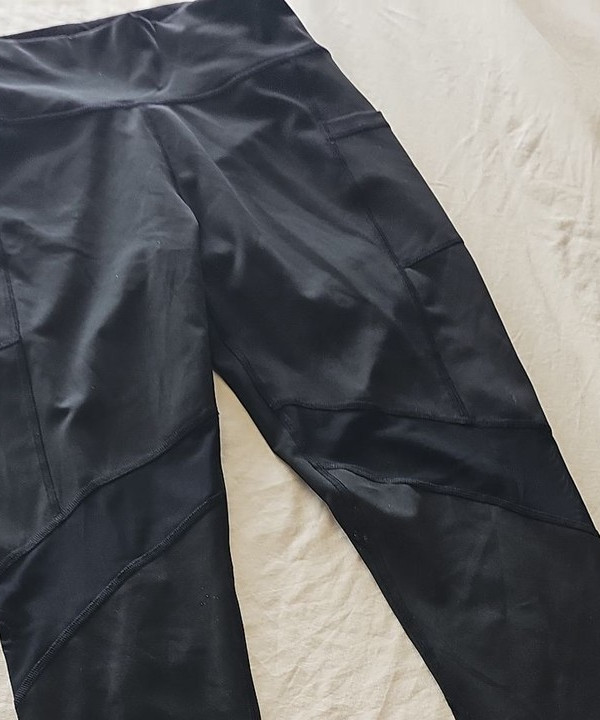 Women's High-Waisted Mesh Panel Leggings with Pockets - Black, Size MR789 - Image 11