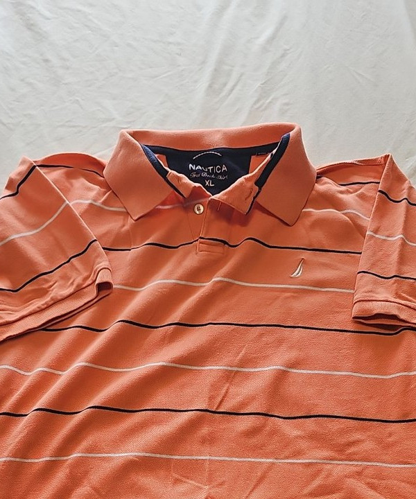 Nautica True Deck Shirt Striped Polo XL Orange xl R784 - Image 7