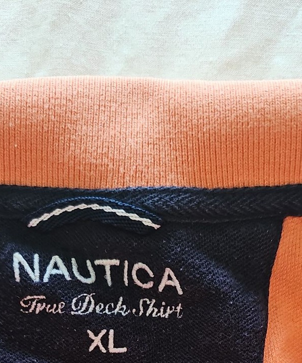 Nautica True Deck Shirt Striped Polo XL Orange xl R784 - Image 9