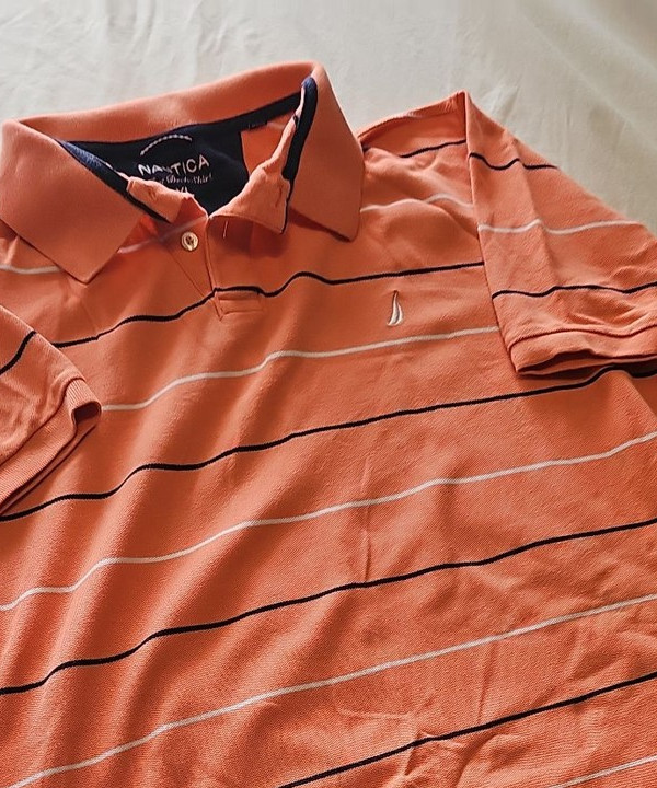 Nautica True Deck Shirt Striped Polo XL Orange xl R784 - Image 11
