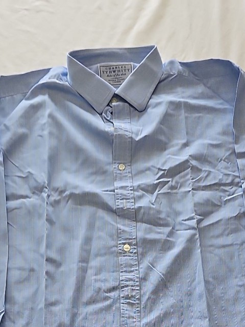 Charles Tyrwhitt Men's Light Blue Plaid Dress Shirt 17.5 36 S805 - Image 7