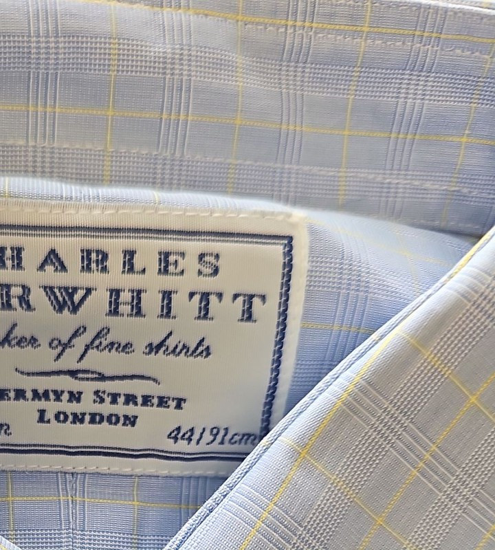 Charles Tyrwhitt Men's Light Blue Plaid Dress Shirt 17.5 36 S805 - Image 10