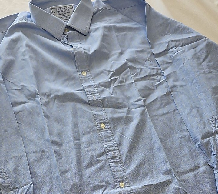Charles Tyrwhitt Men's Light Blue Plaid Dress Shirt 17.5 36 S805 - Image 11
