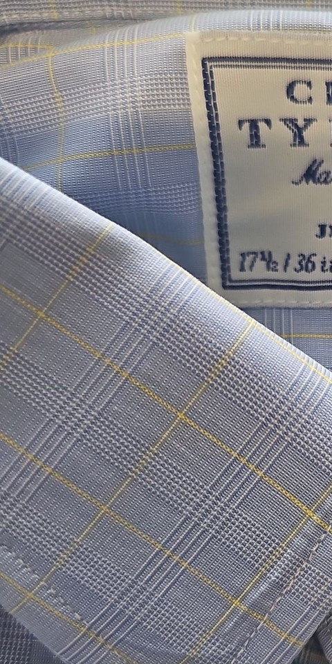 Charles Tyrwhitt Men's Light Blue Plaid Dress Shirt 17.5 36 S805 - Image 9