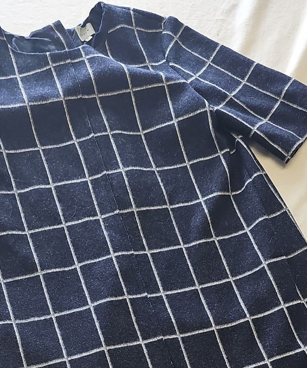 Jigsaw Navy Blue Wool Blend Grid Print Shift Dress Xs U840 - Image 6