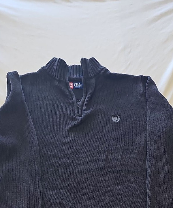 Chaps Navy Blue Quarter-Zip Knit Cotton Sweater M X873 - Image 8