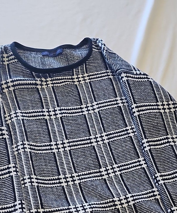 M&S Collection Monochrome Check Knit Jumper with Faux Leather Trim Uk14 X876 - Image 11