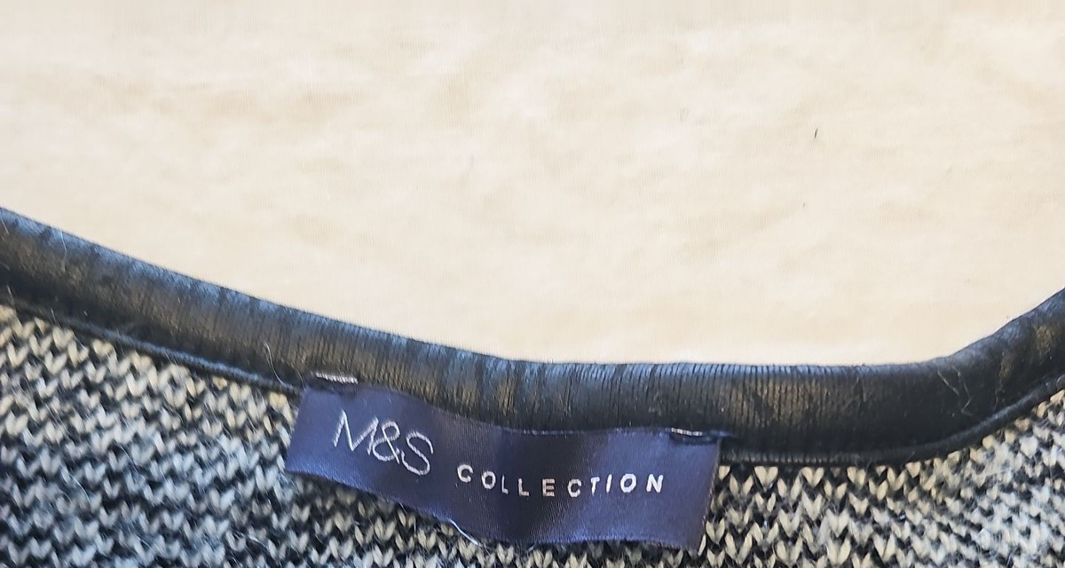 M&S Collection Monochrome Check Knit Jumper with Faux Leather Trim Uk14 X876 - Image 9