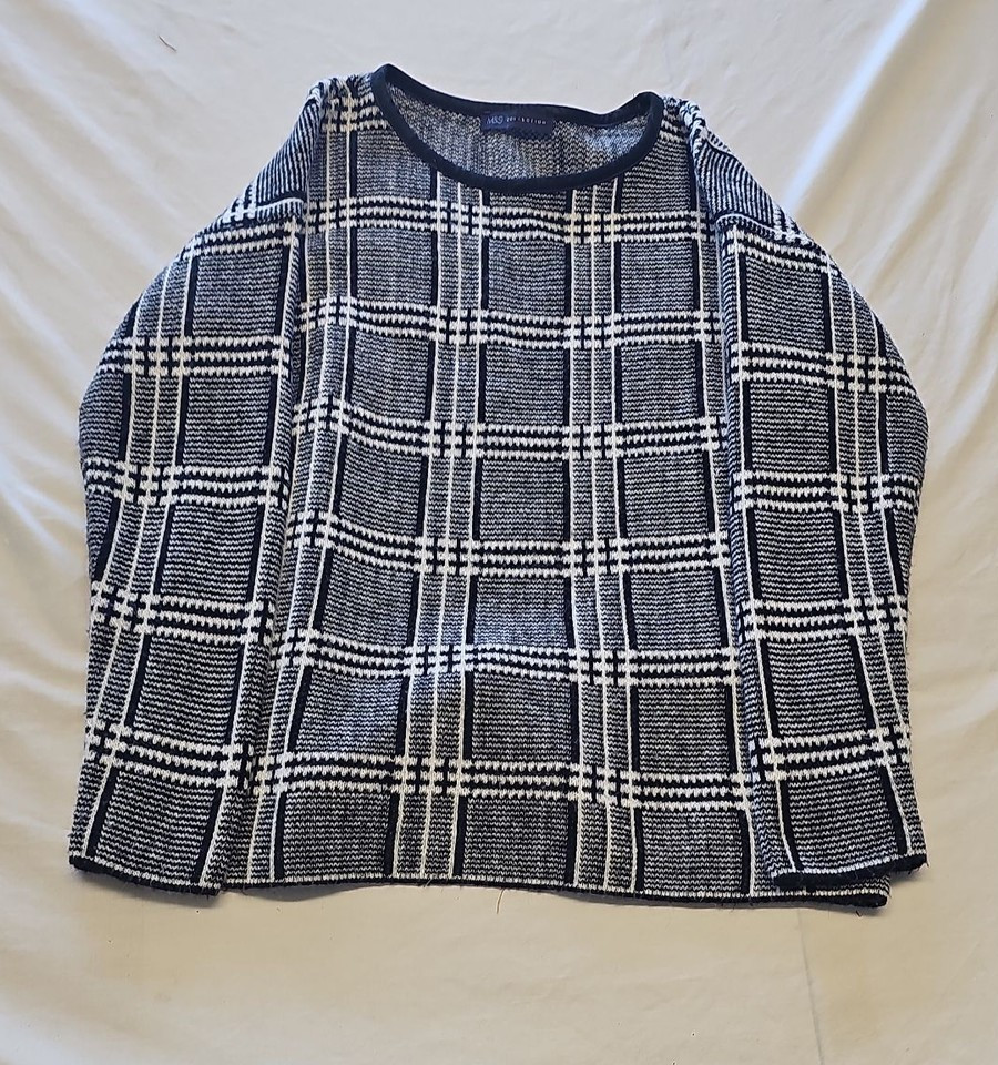 M&S Collection Monochrome Check Knit Jumper with Faux Leather Trim Uk14 X876 - Image 7