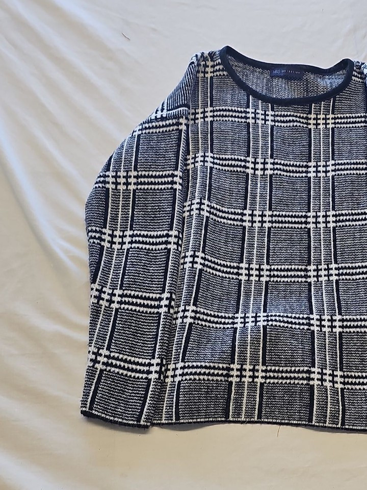 M&S Collection Monochrome Check Knit Jumper with Faux Leather Trim Uk14 X876 - Image 8