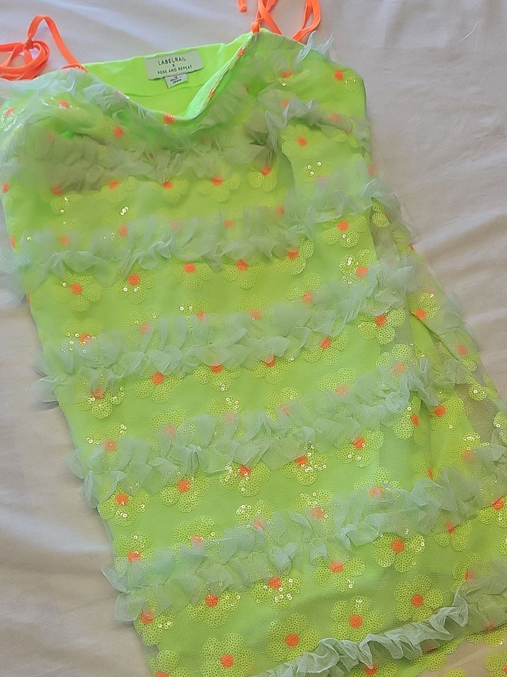 Labelrail x Pose and Repeat Neon Lime Sequin Tulle Mini Dress 12 Y884 - Image 12
