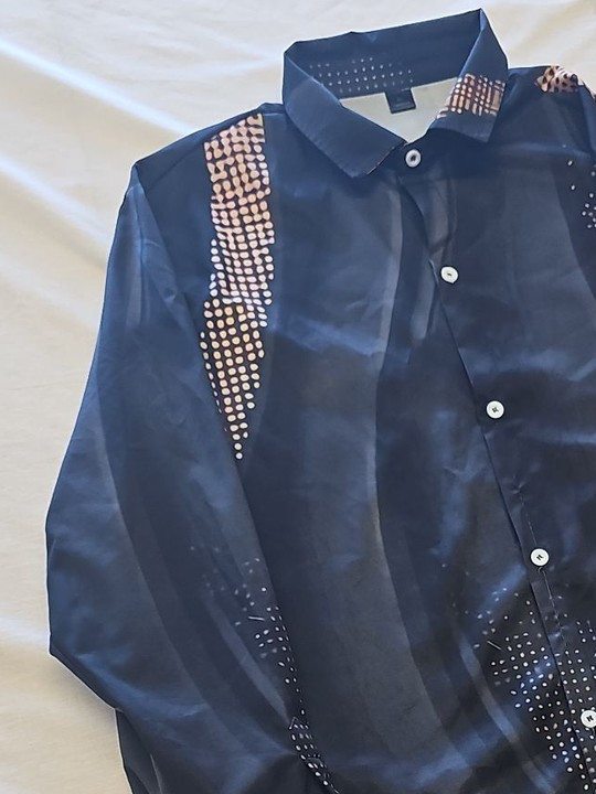 Men's Black Graphic Geometric Print Long Sleeve Button-Up Shirt XL Y890 - Image 12