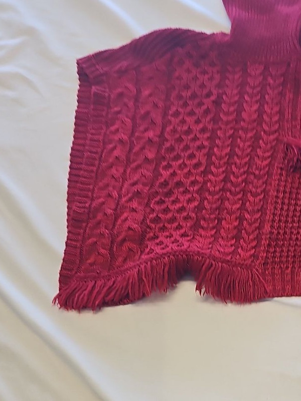Next Red Cable Knit Turtleneck Poncho with Fringe Detail Y891 - Image 8