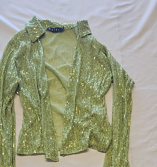 Motel Rocks Lime Green Sequin Long Sleeve Mesh Top Small Z895 - Image 8