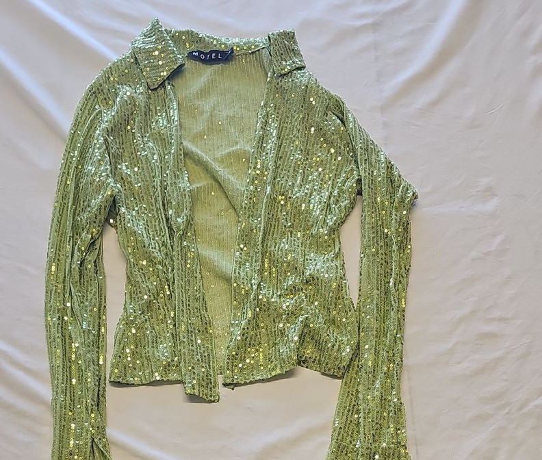 Motel Rocks Lime Green Sequin Long Sleeve Mesh Top Small Z895 - Image 7