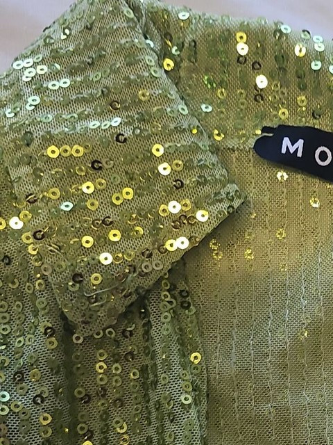 Motel Rocks Lime Green Sequin Long Sleeve Mesh Top Small Z895 - Image 10