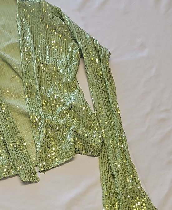 Motel Rocks Lime Green Sequin Long Sleeve Mesh Top Small Z895 - Image 12