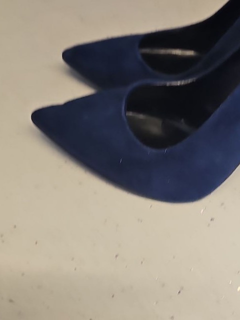 L&L Navy Blue Suede Pointed Toe Pumps with Metallic Block Heel EU38 972 - Image 6