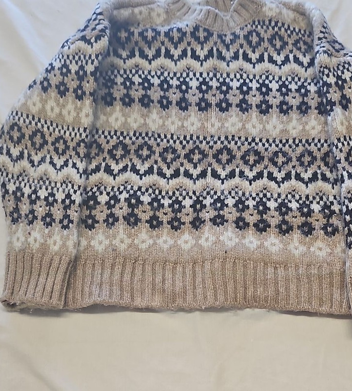 M&S Collection Fair Isle Knit Jumper in Beige and Navy s MM1003 - Image 6