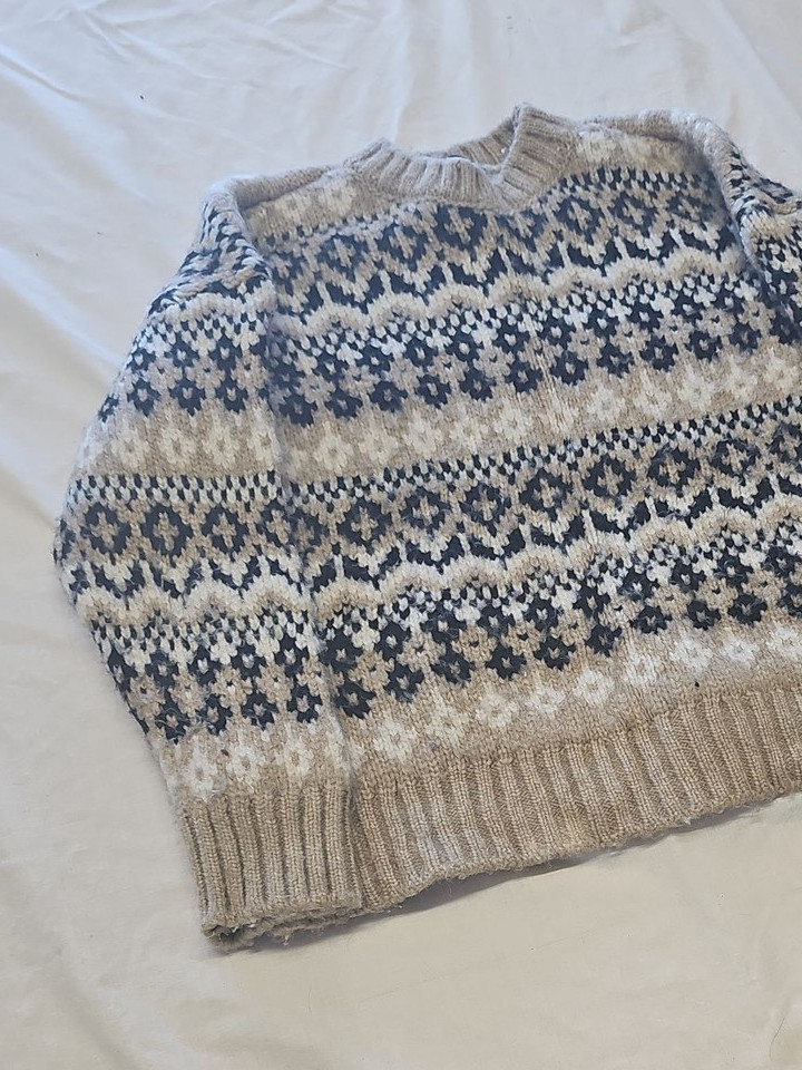 M&S Collection Fair Isle Knit Jumper in Beige and Navy s MM1003 - Image 10