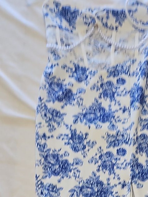 SHEIN MOD Blue Toile Floral Print Midi Dress with Slit size 8/10 KK206 - Image 7