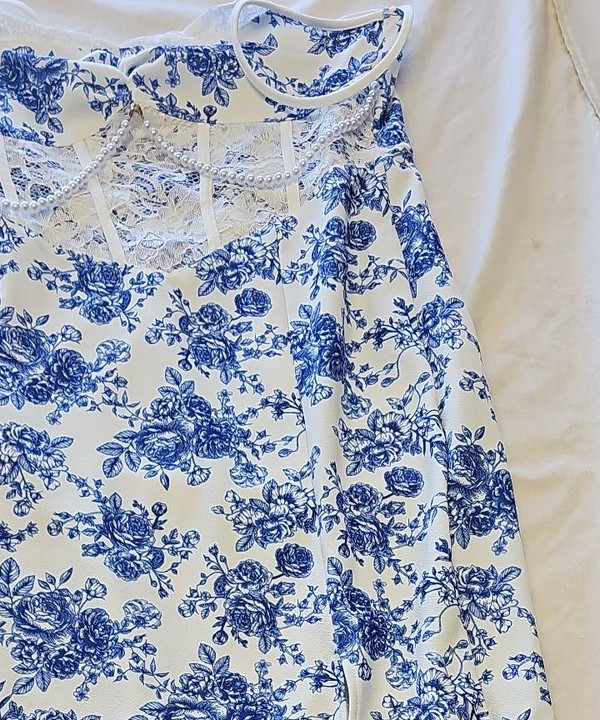SHEIN MOD Blue Toile Floral Print Midi Dress with Slit size 8/10 KK206 - Image 12