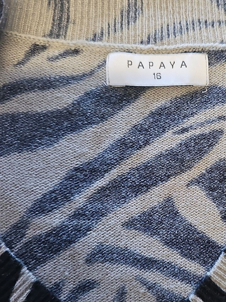 Papaya Zebra Print V-Neck Knitted Jumper size 16 KK192 - Image 10