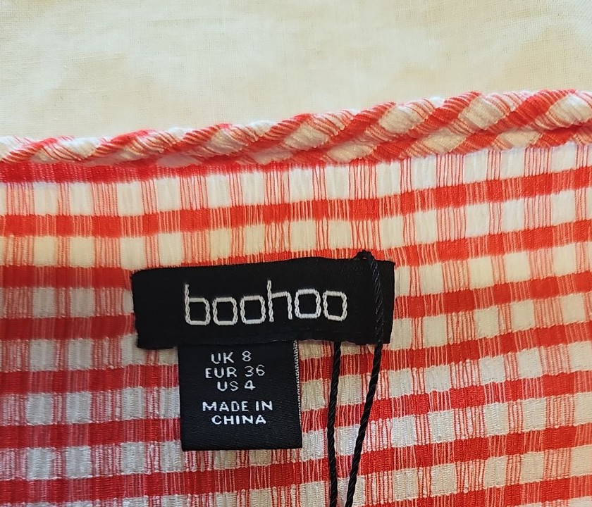 Boohoo Red Gingham Puff Sleeve Tie-Front Smock Top uk8 KK188 - Image 7