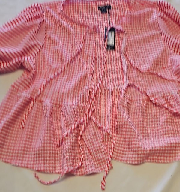 Boohoo Red Gingham Puff Sleeve Tie-Front Smock Top uk8 KK188 - Image 5