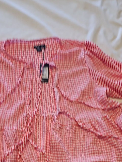 Boohoo Red Gingham Puff Sleeve Tie-Front Smock Top uk8 KK188 - Image 6