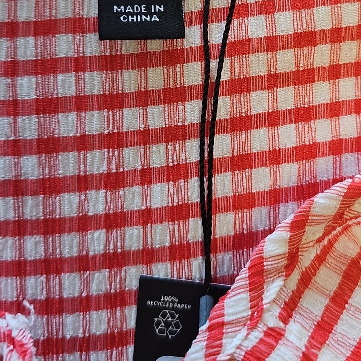 Boohoo Red Gingham Puff Sleeve Tie-Front Smock Top uk8 KK188 - Image 8