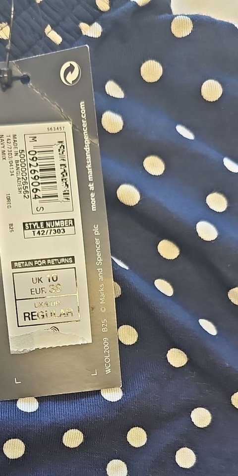Marks & Spencer Navy Polka Dot Jersey Midi Skirt uk10 GG989 - Image 10