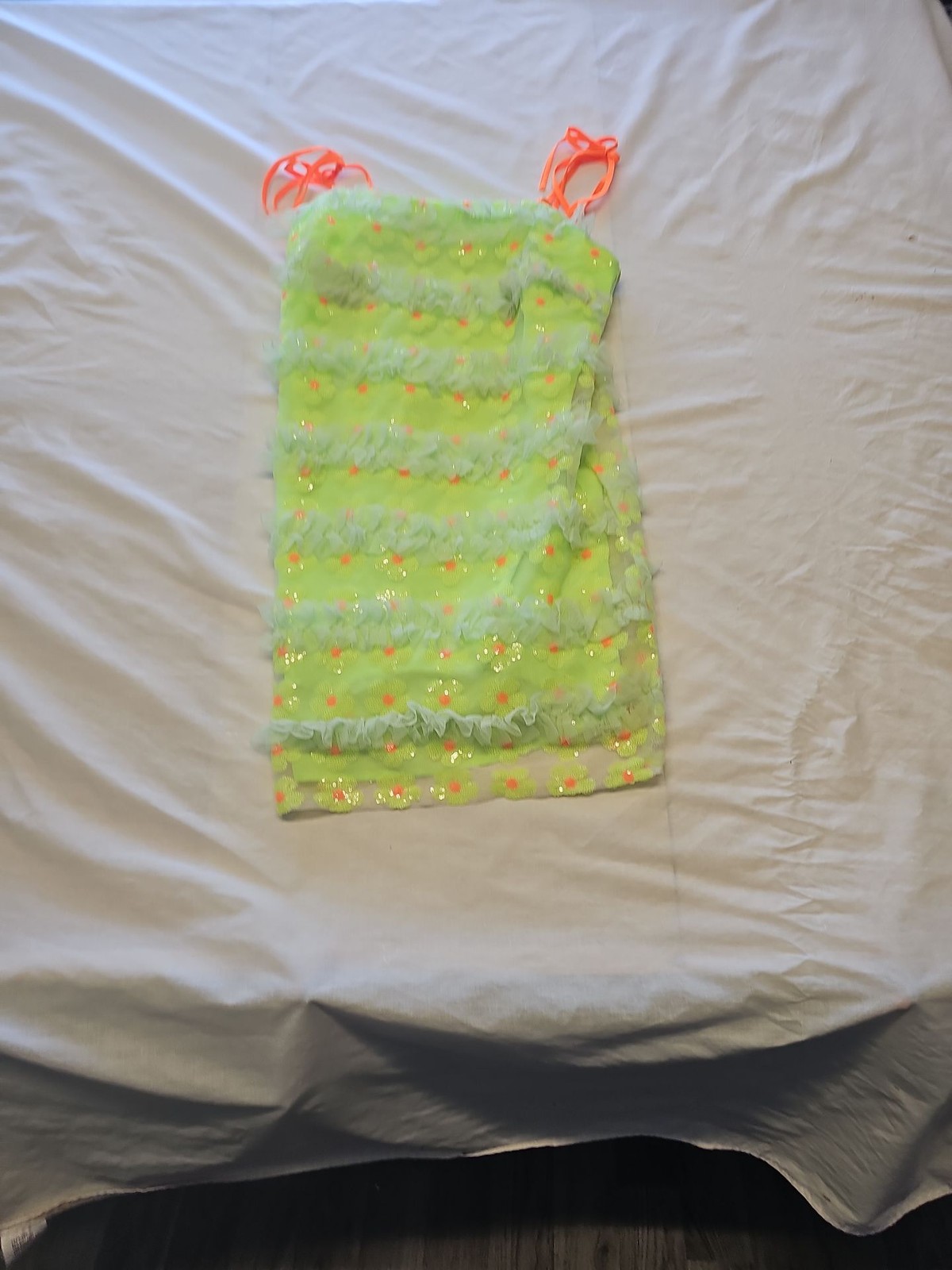 Labelrail x Pose and Repeat Neon Lime Sequin Tulle Mini Dress 12 Y884