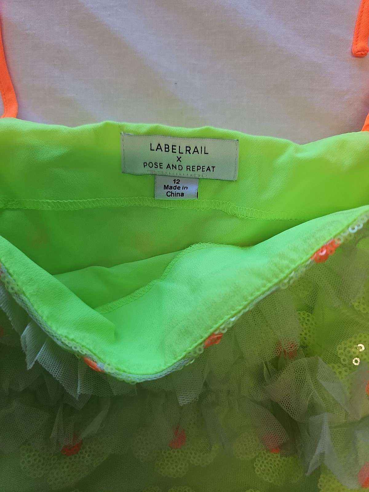 Labelrail x Pose and Repeat Neon Lime Sequin Tulle Mini Dress 12 Y884