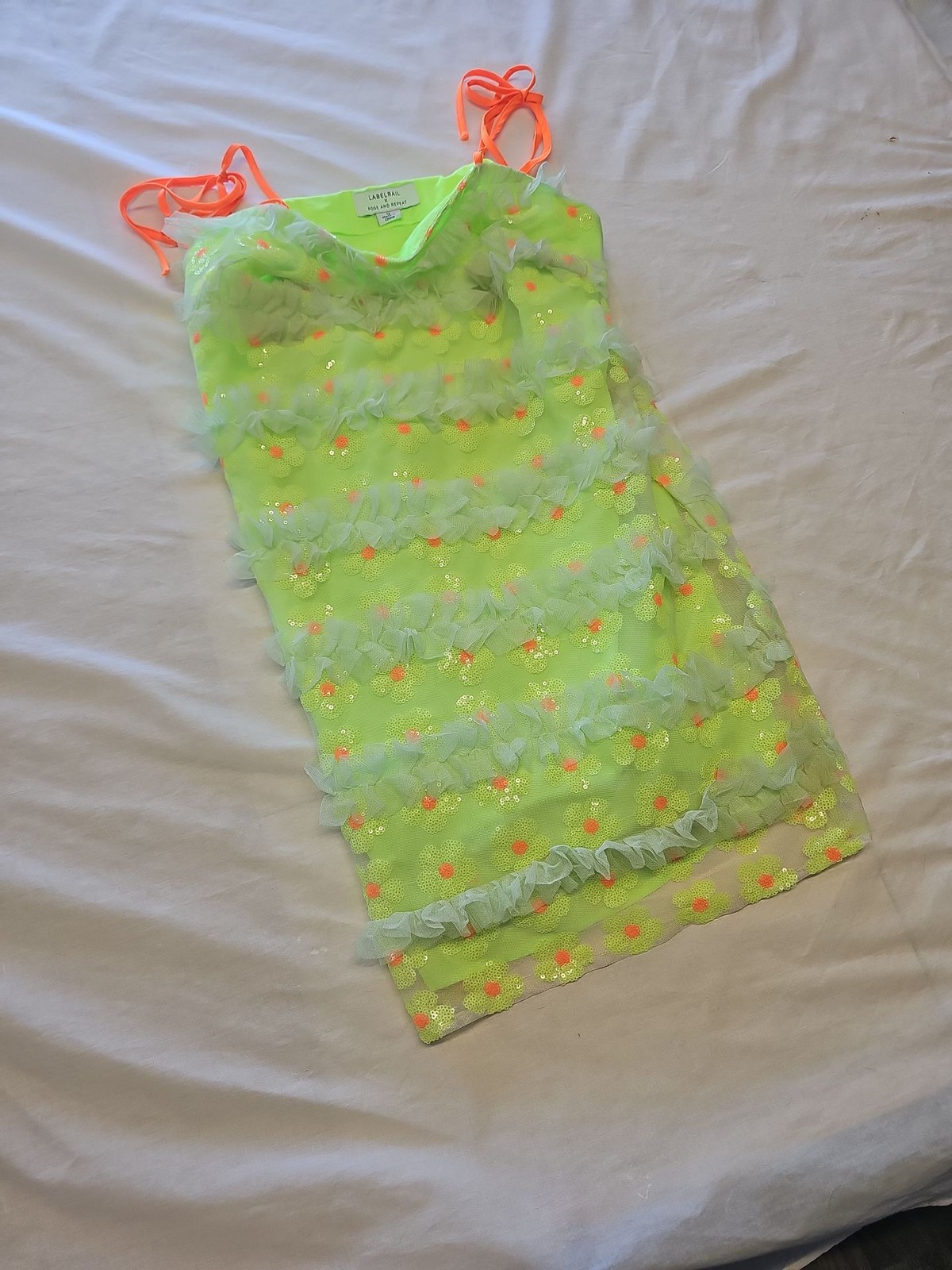 Labelrail x Pose and Repeat Neon Lime Sequin Tulle Mini Dress 12 Y884 - Image 3