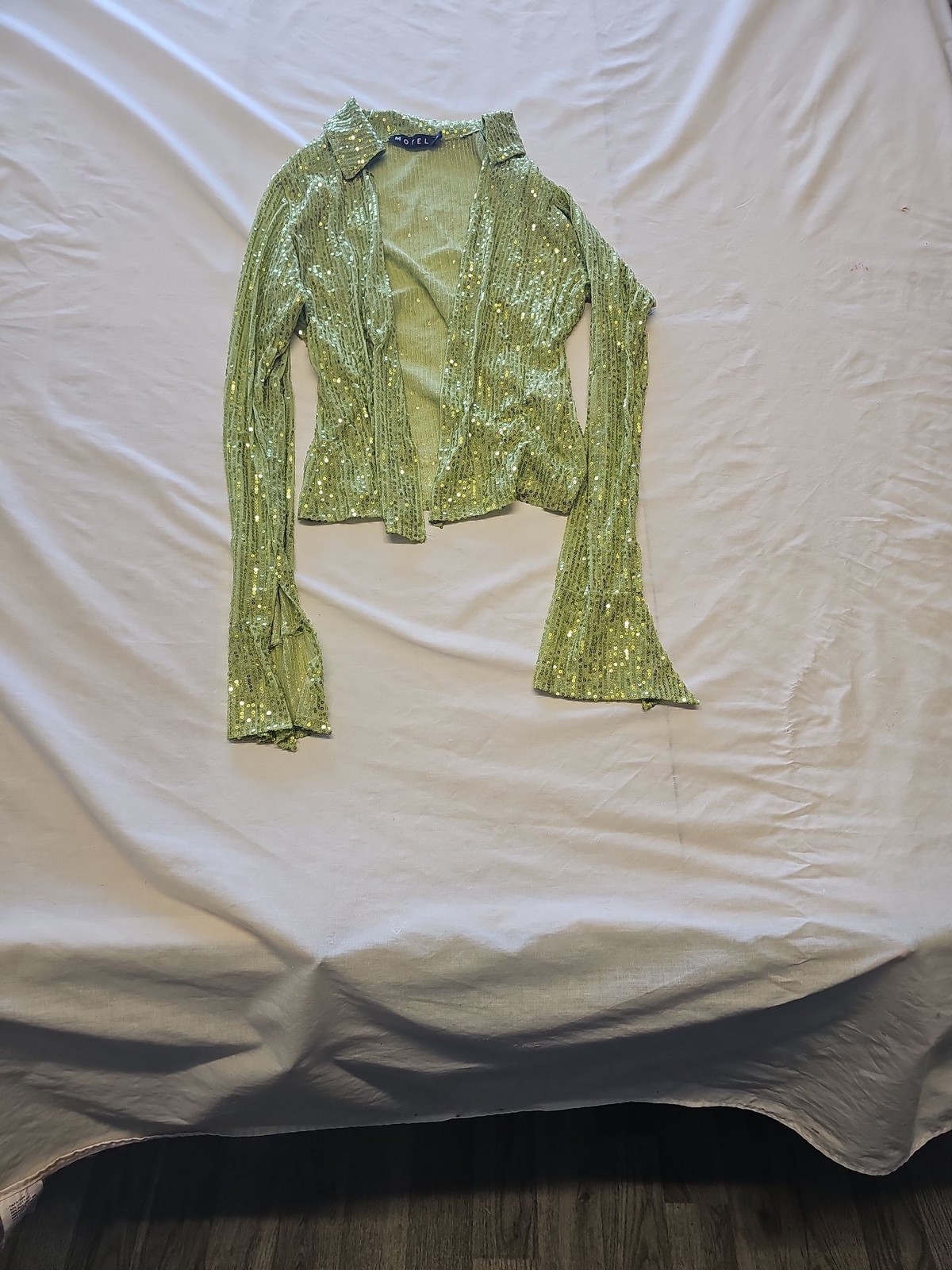 Motel Rocks Lime Green Sequin Long Sleeve Mesh Top Small Z895