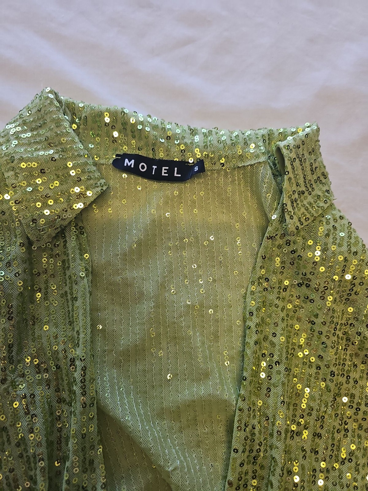 Motel Rocks Lime Green Sequin Long Sleeve Mesh Top Small Z895