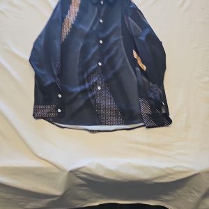 Men's Black Graphic Geometric Print Long Sleeve Button-Up Shirt XL Y890