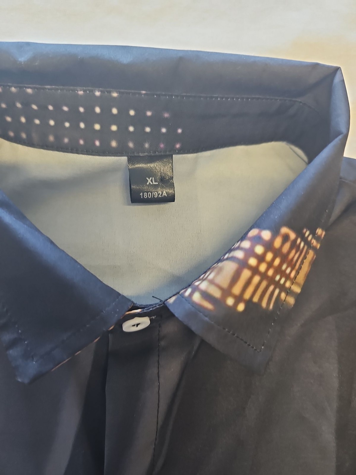 Men’s Black Graphic Geometric Print Long Sleeve Button-Up Shirt XL Y890