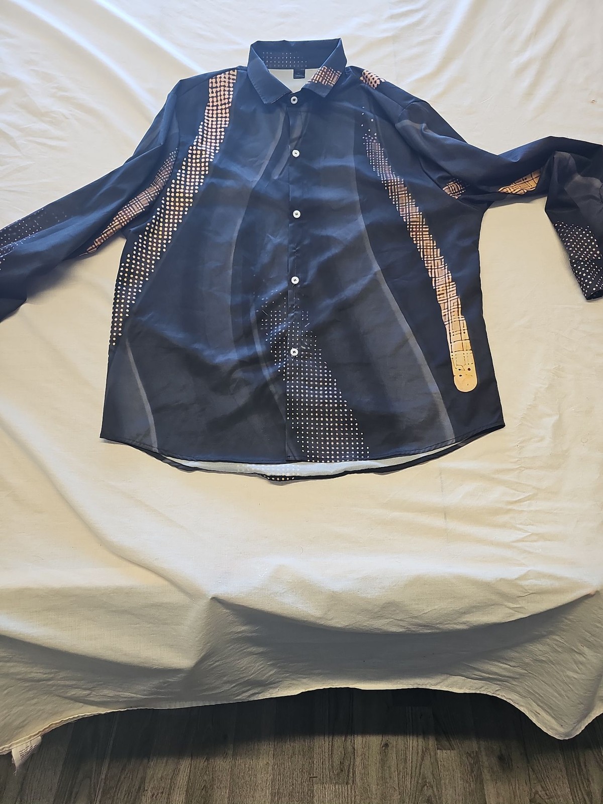 Men's Black Graphic Geometric Print Long Sleeve Button-Up Shirt XL Y890 - Image 5