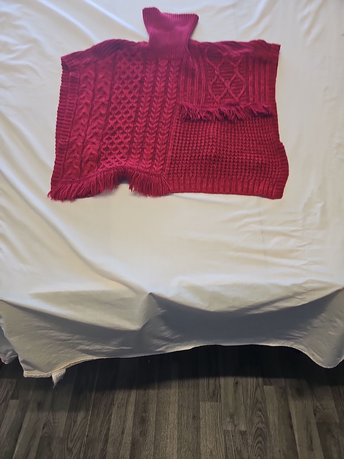 Next Red Cable Knit Turtleneck Poncho with Fringe Detail Y891