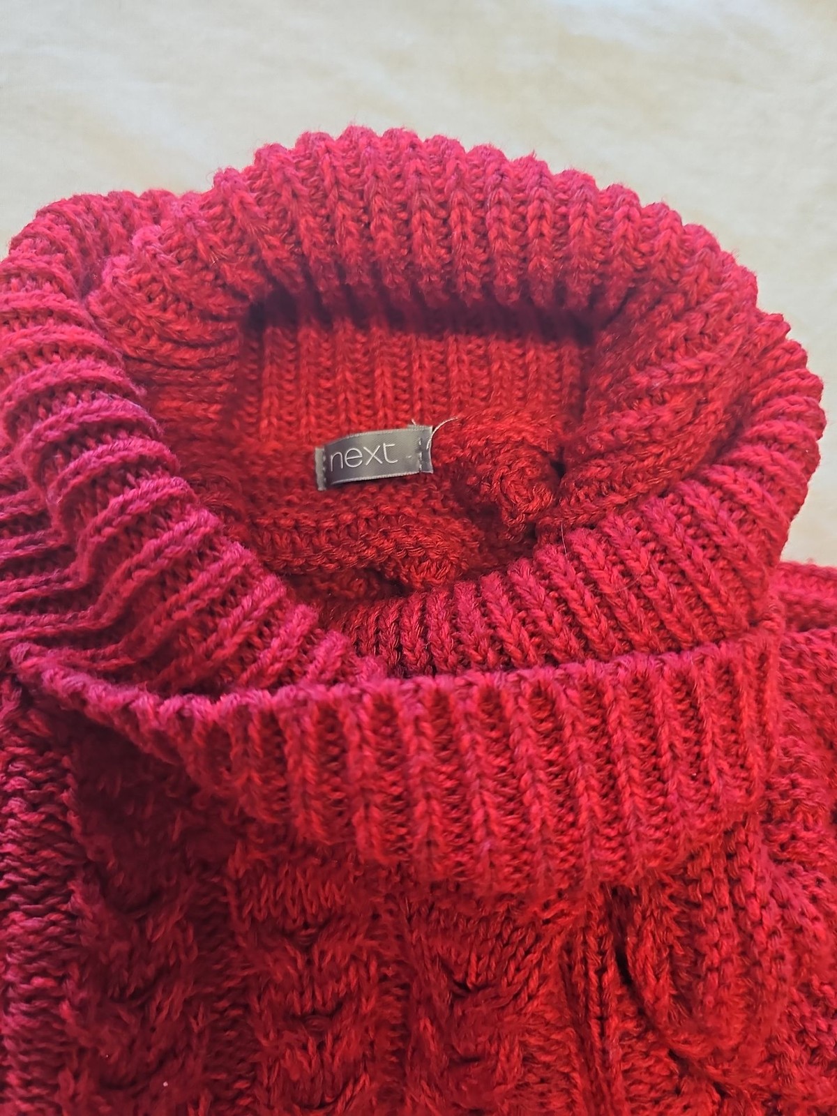 Next Red Cable Knit Turtleneck Poncho with Fringe Detail Y891