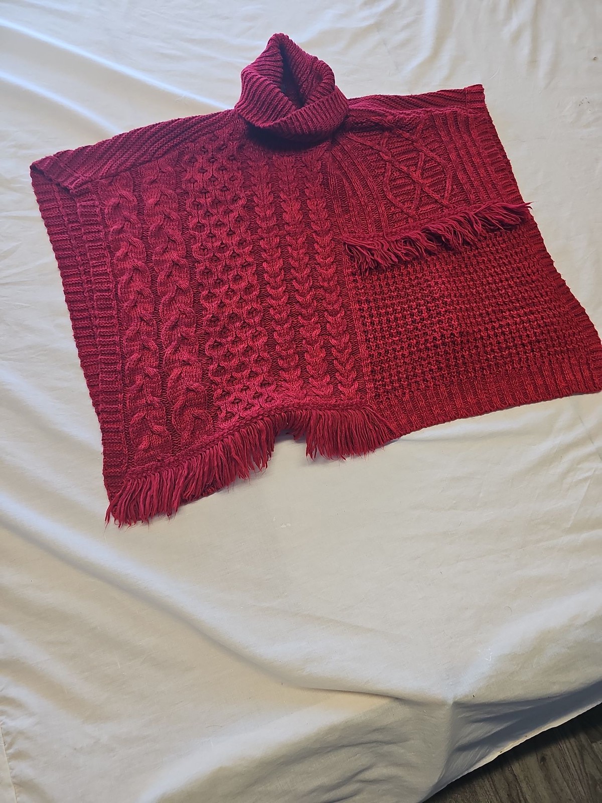 Next Red Cable Knit Turtleneck Poncho with Fringe Detail Y891 - Image 3
