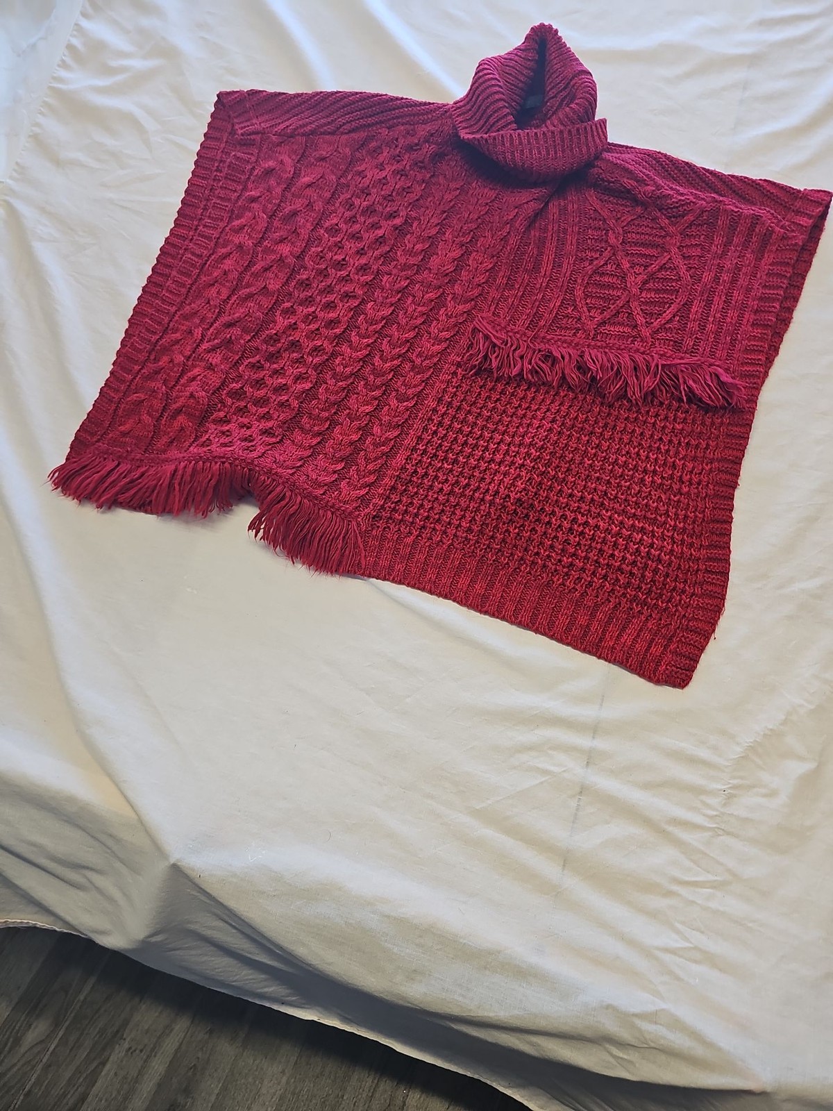 Next Red Cable Knit Turtleneck Poncho with Fringe Detail Y891 - Image 4