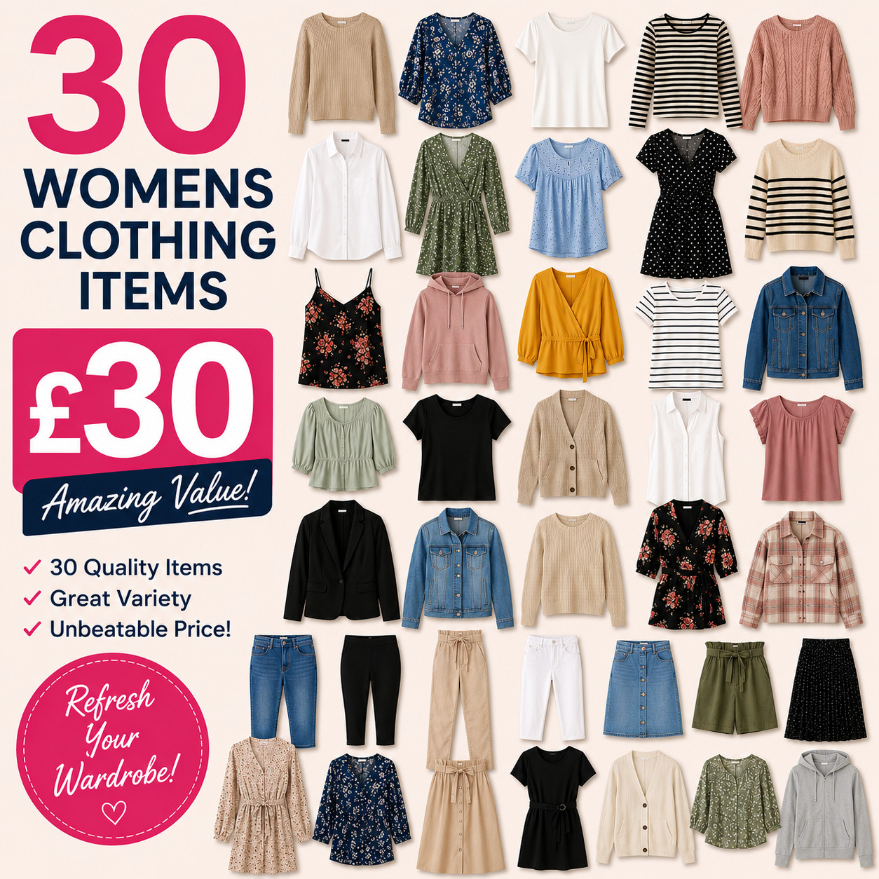30 Item A Grade Clothing Bundle Mixed Reseller Job Lot Wholesale Stock Various