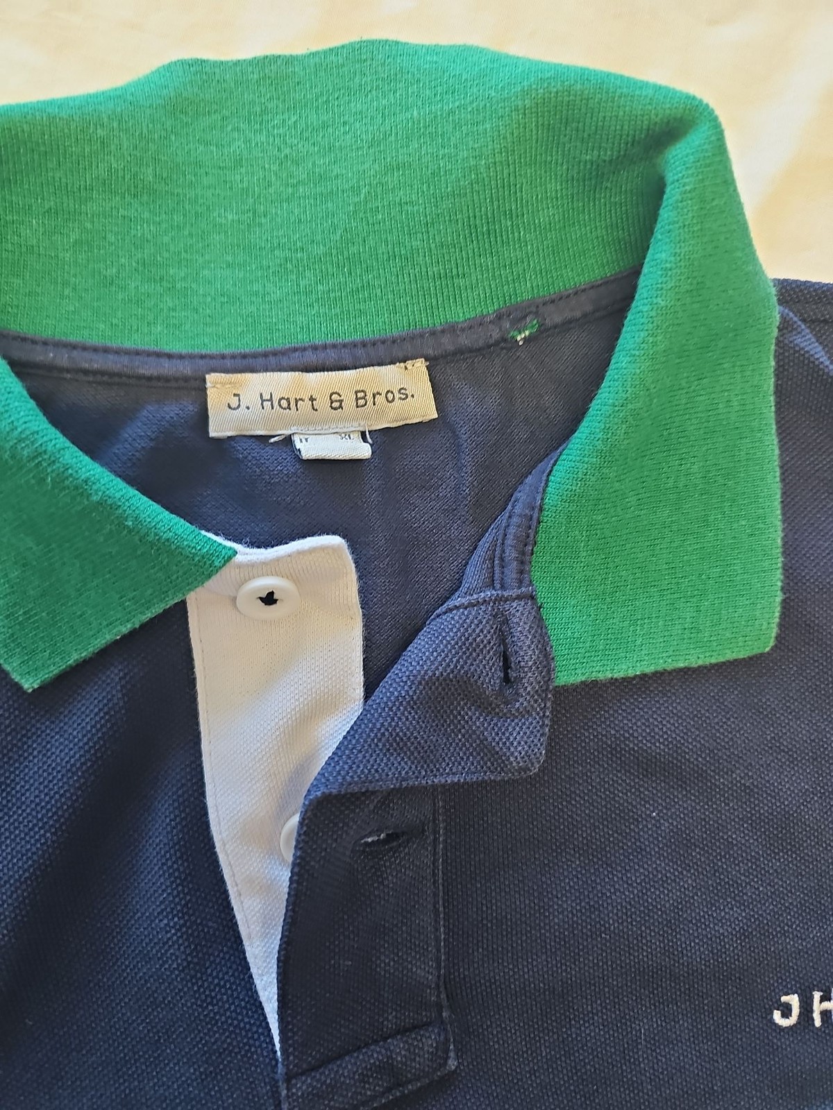 J. Hart & Bros. Navy Blue & Green Contrast Polo Shirt XL BB934