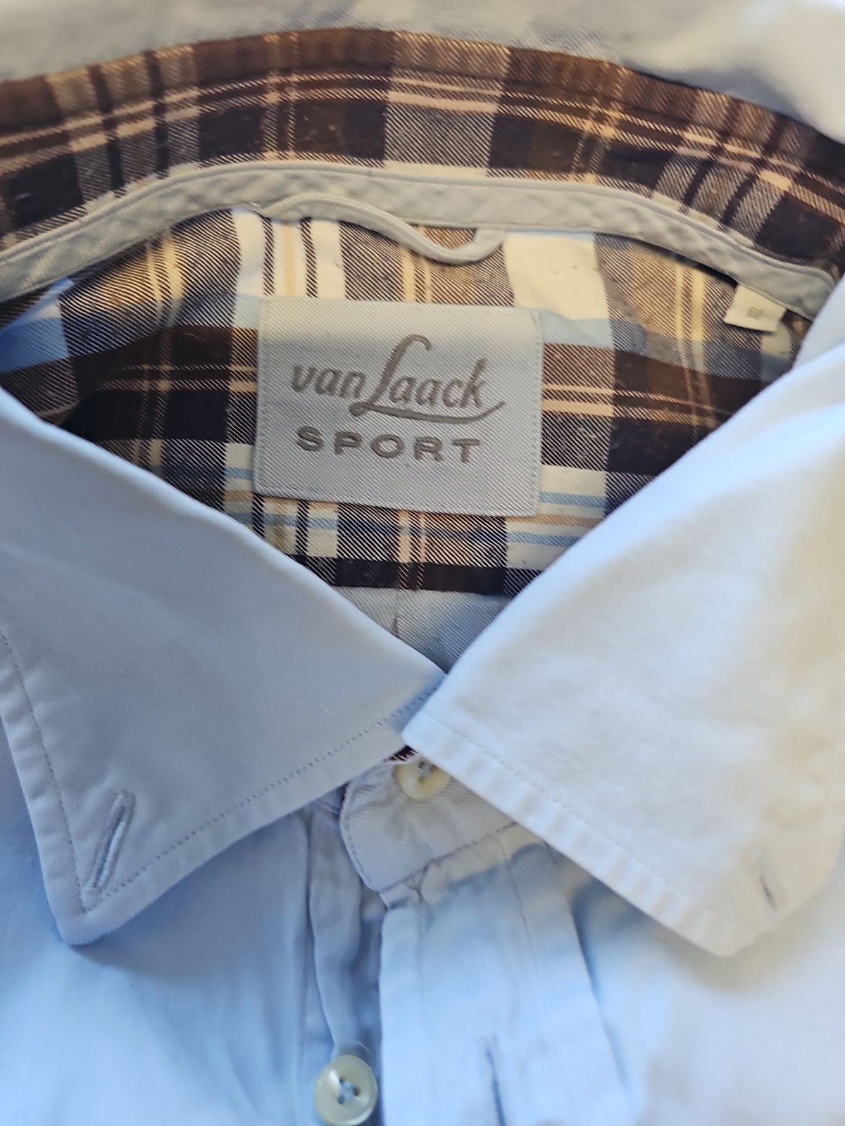 Van Laack Sport Men’s Sky Blue Oxford Shirt with Plaid Trim xxl BB928