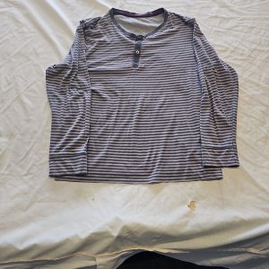 F&F Men's Striped Henley Long Sleeve Top - Grey & Navy AA920
