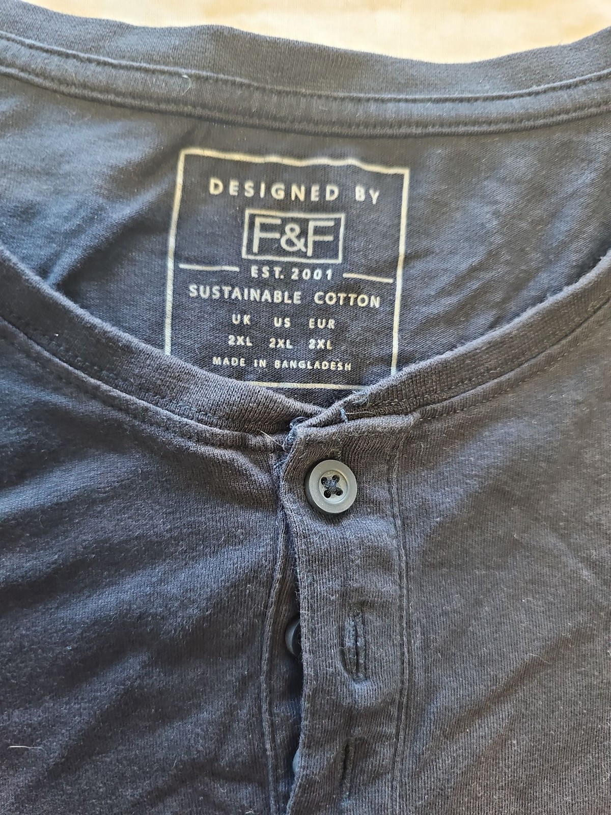 F&F Sustainable Cotton Navy Blue Henley Shirt – Size 2XL AA919