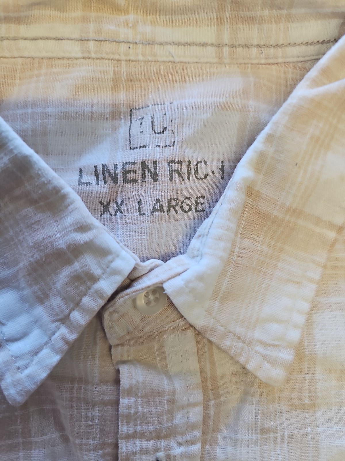Tu Linen Rich Beige Check Short Sleeve Shirt XXL AA918